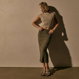 Cotton Blnd Jrsy Ruched Skirt in Birch | James Perse Los Angeles