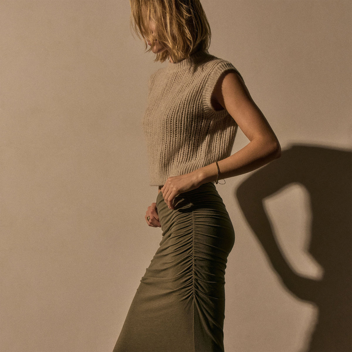 Cotton Blnd Jrsy Ruched Skirt in Birch | James Perse Los Angeles
