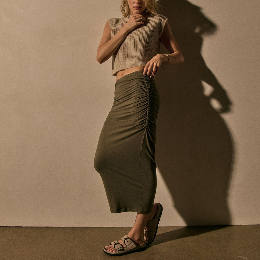Ruched Midi Skirt - Birch
