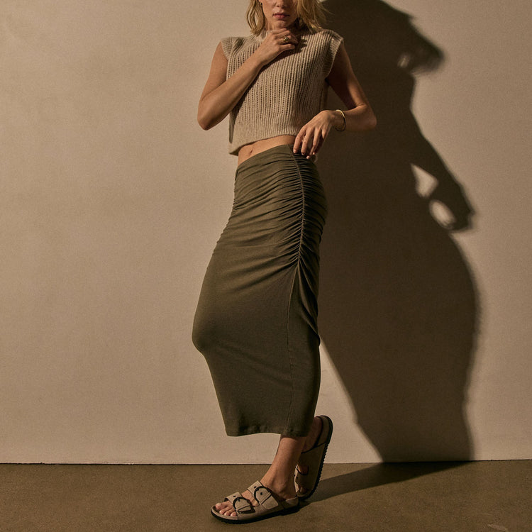Ruched Midi Skirt - Birch