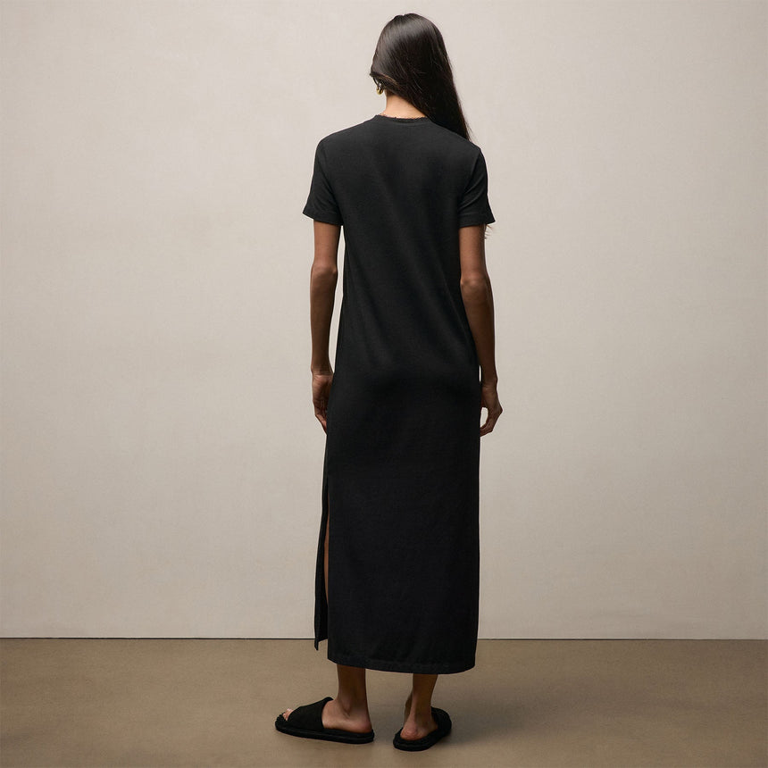 james perse blouson t shirt dress James Perse Short Sleeve V Neck Blouson Dress in Black