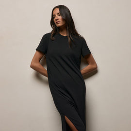 Relaxed T Shirt Dress in Black | James Perse Los Angeles