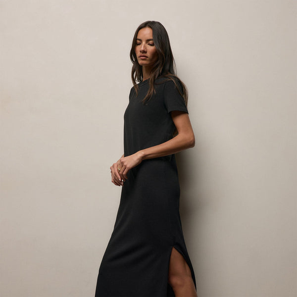 Ruched Long Sleeve Dress - Black