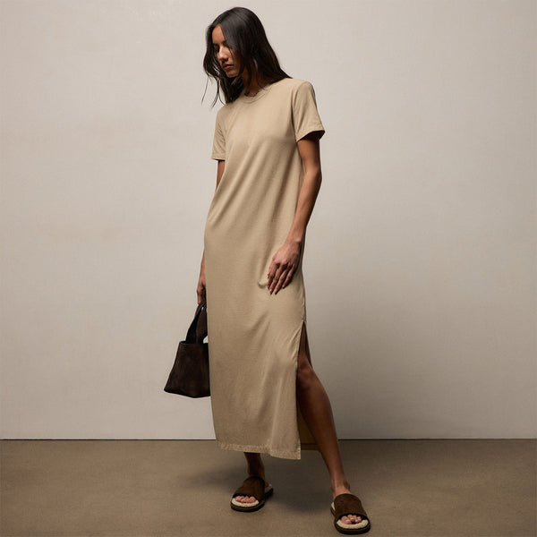 Relaxed Tee Shirt Dress in Light Khaki | James Perse Los Angeles
