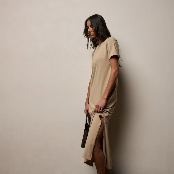 Relaxed Tee Shirt Dress in Light Khaki | James Perse Los Angeles