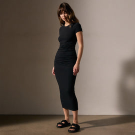 Ruched T Shirt Dress in Black | James Perse Los Angeles