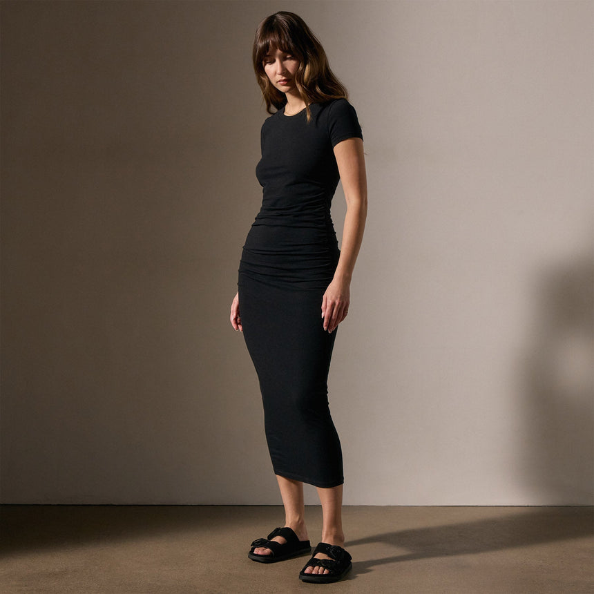 Ruched T Shirt Dress in Black | James Perse Los Angeles