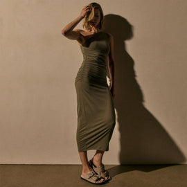 One Shoulder Ruched Dress in Birch | James Perse Los Angeles