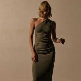 One Shoulder Ruched Dress in Birch | James Perse Los Angeles