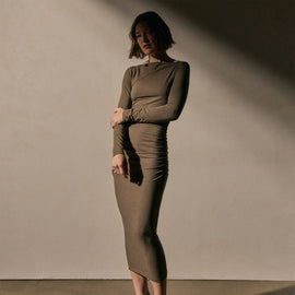 Ruched Long Sleeve Dress in Caribou | James Perse Los Angeles