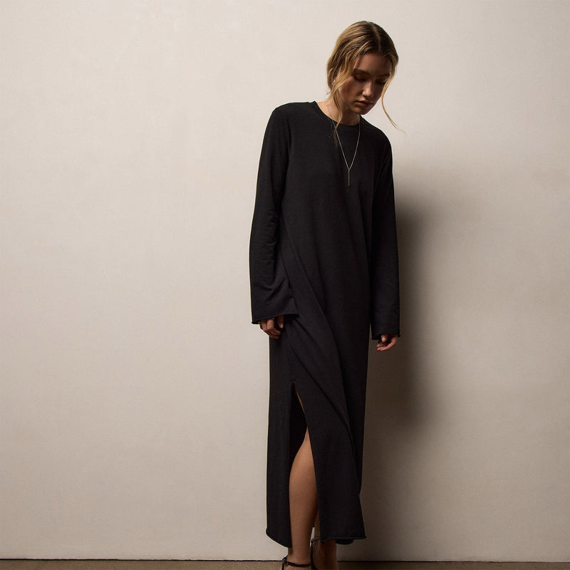 James Perse Melange Jersey Long Sleeve Dress - Black James Perse Melange Jersey Long Sleeve Dress - Black