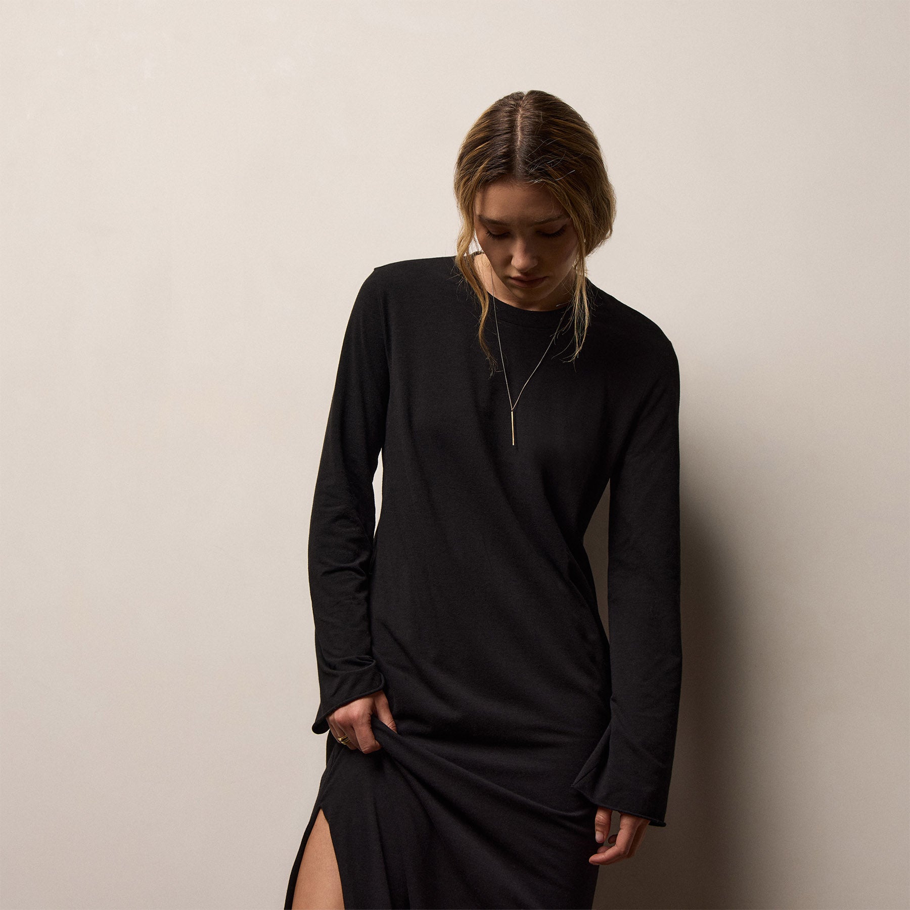 Melange Jersey Long Sleeve Dress