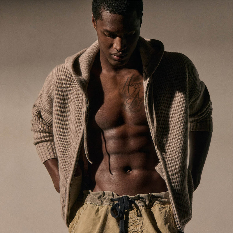 Oversized Zip Hooded Sweater in Stone | James Perse Los Angeles / Mens