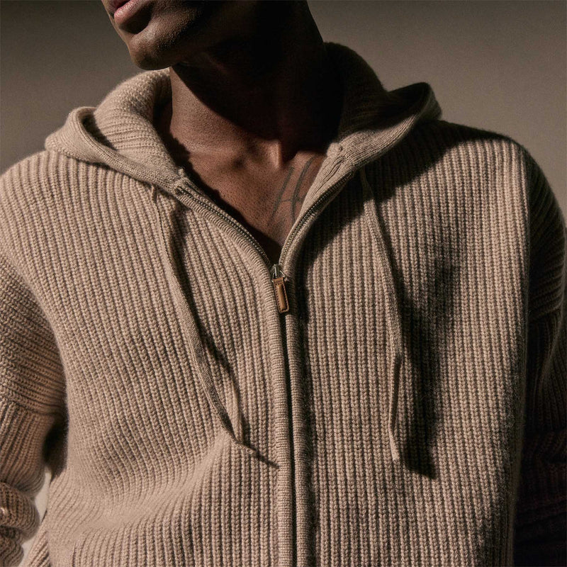 Oversized Zip Hooded Sweater in Stone | James Perse Los Angeles / Mens
