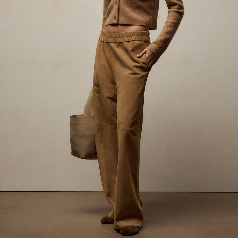 Suede Wide Leg Pant - Sand
