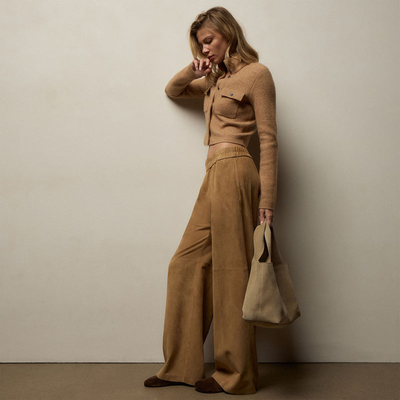 Suede Wide Leg Pant in Sand | James Perse Los Angeles