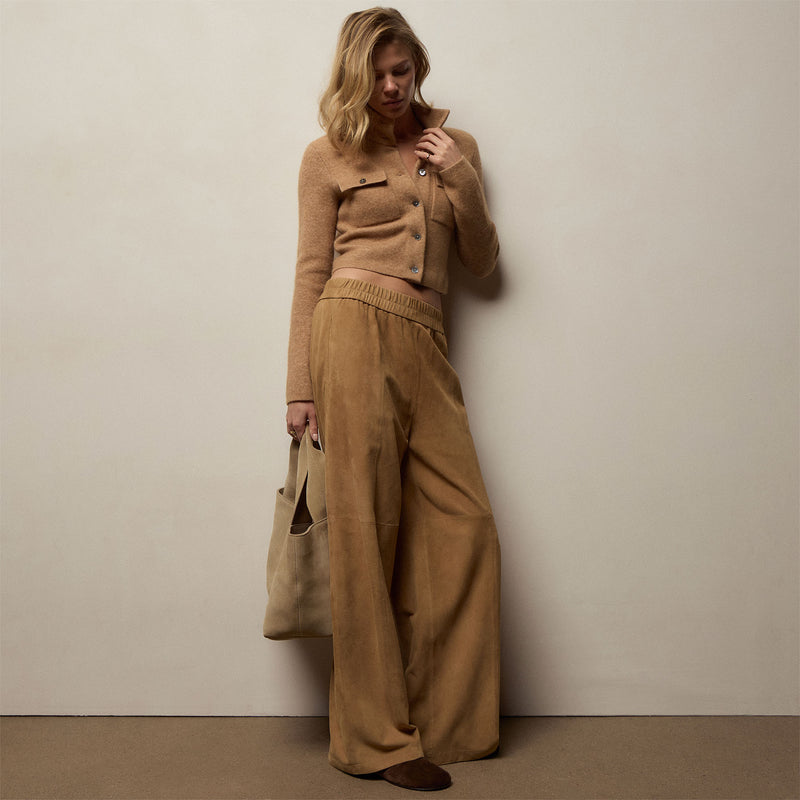 Suede Wide Leg Pant - Sand