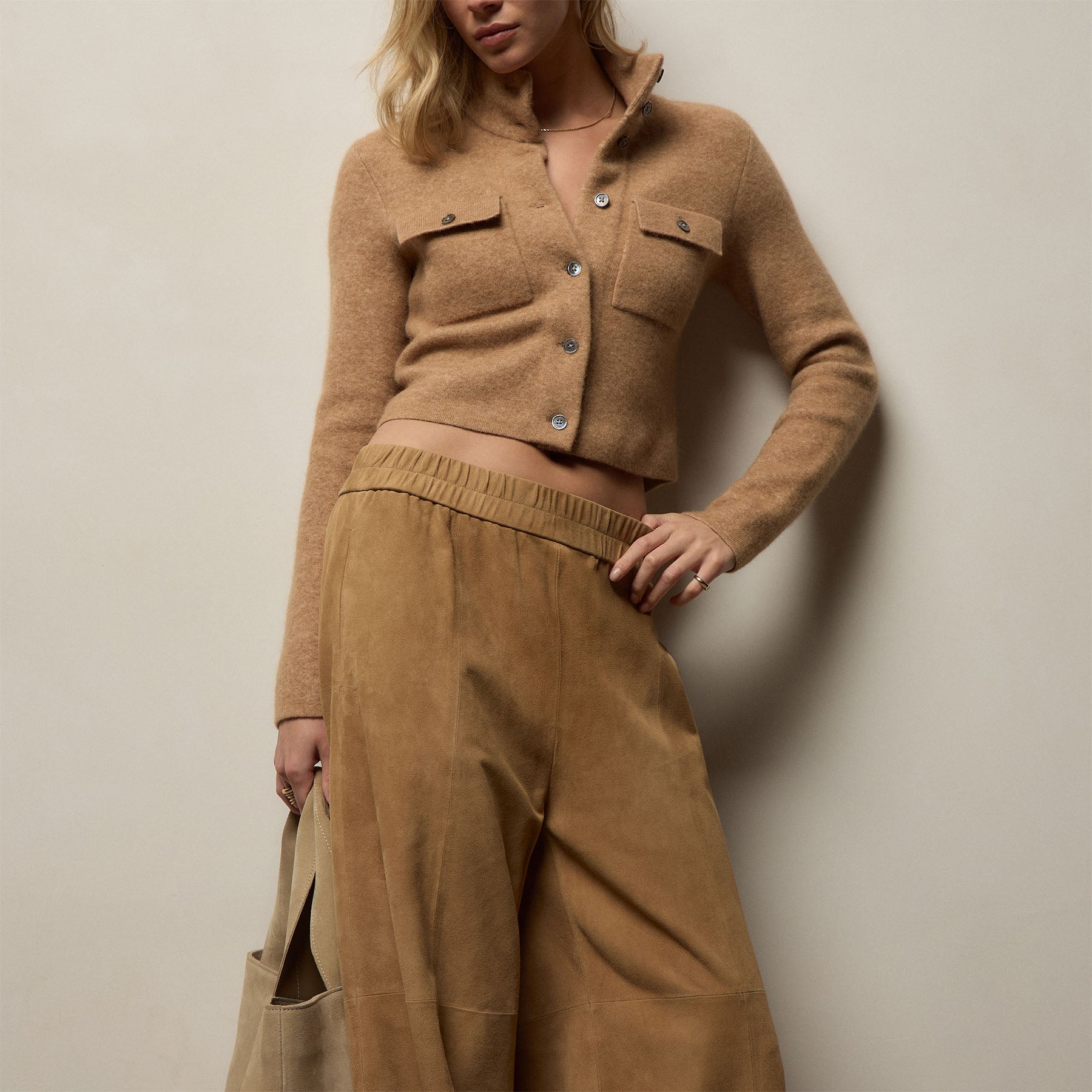 Suede Wide Leg Pant in Sand | James Perse Los Angeles