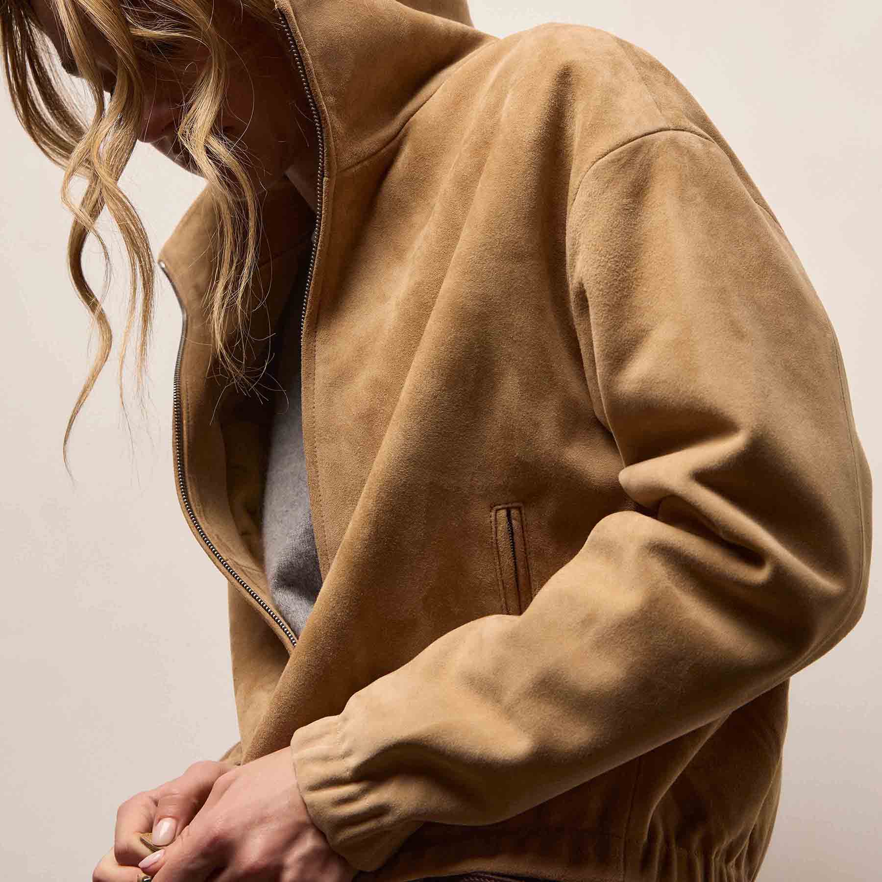 Suede Bomber Jacket - Sand | James Perse Los Angeles