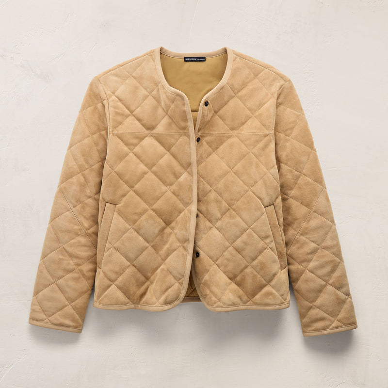 Suede Collarless Quilted Jacket in Sand | James Perse Los Angeles