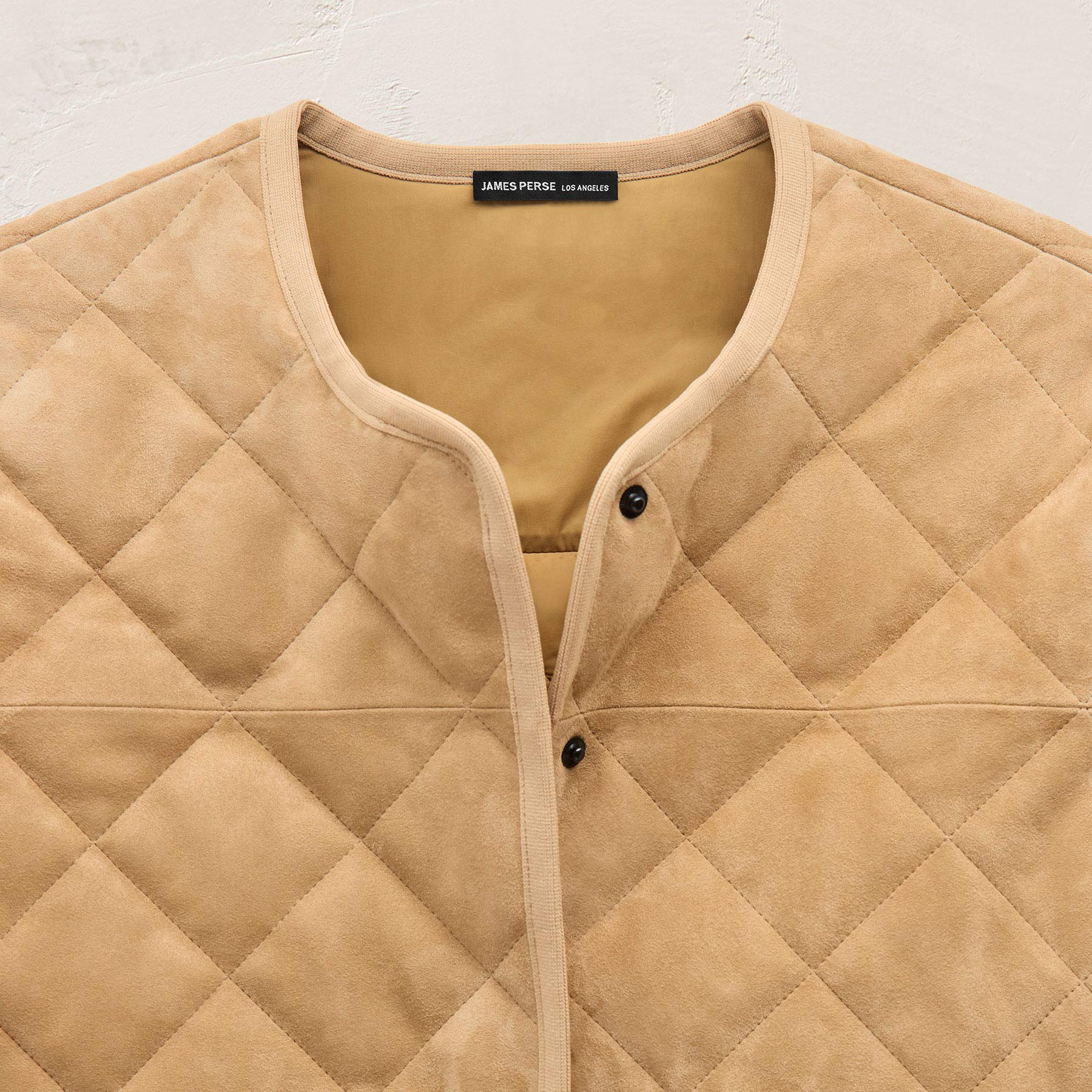 Quilted Suede Collarless Jacket in Sand | James Perse Los Angeles