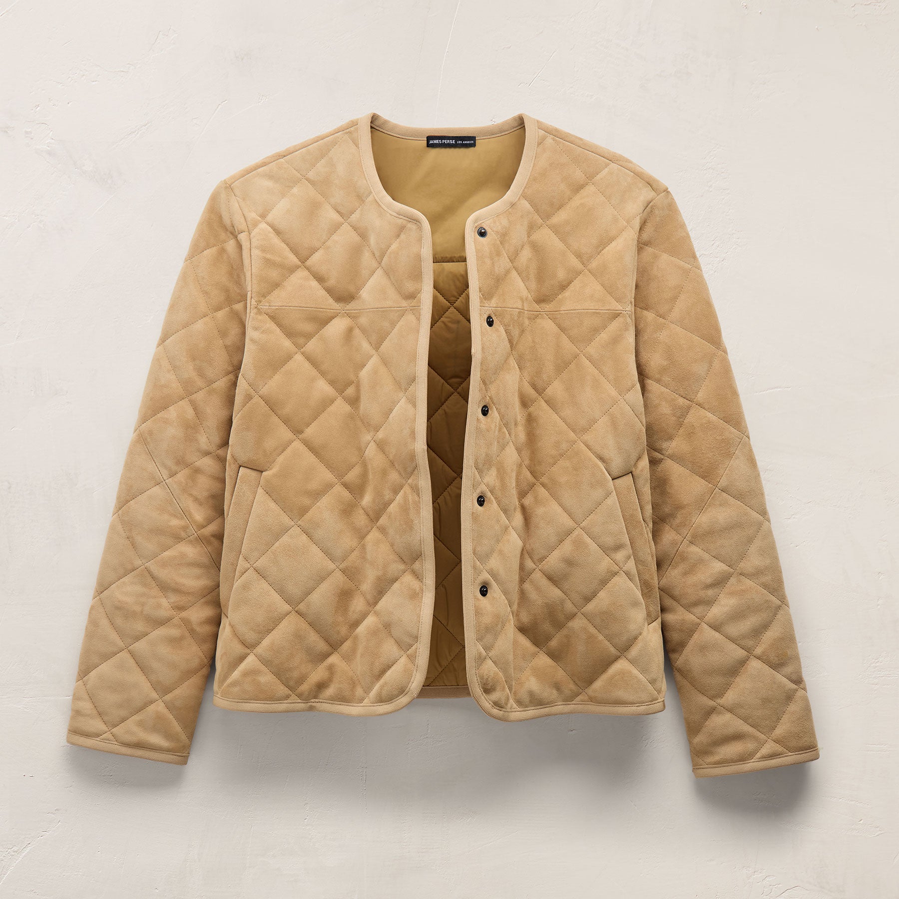 Quilted Suede Collarless Jacket - Sand | James Perse Los Angeles