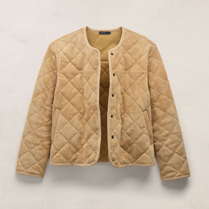 Suede Collarless Quilted Jacket in Sand | James Perse Los Angeles
