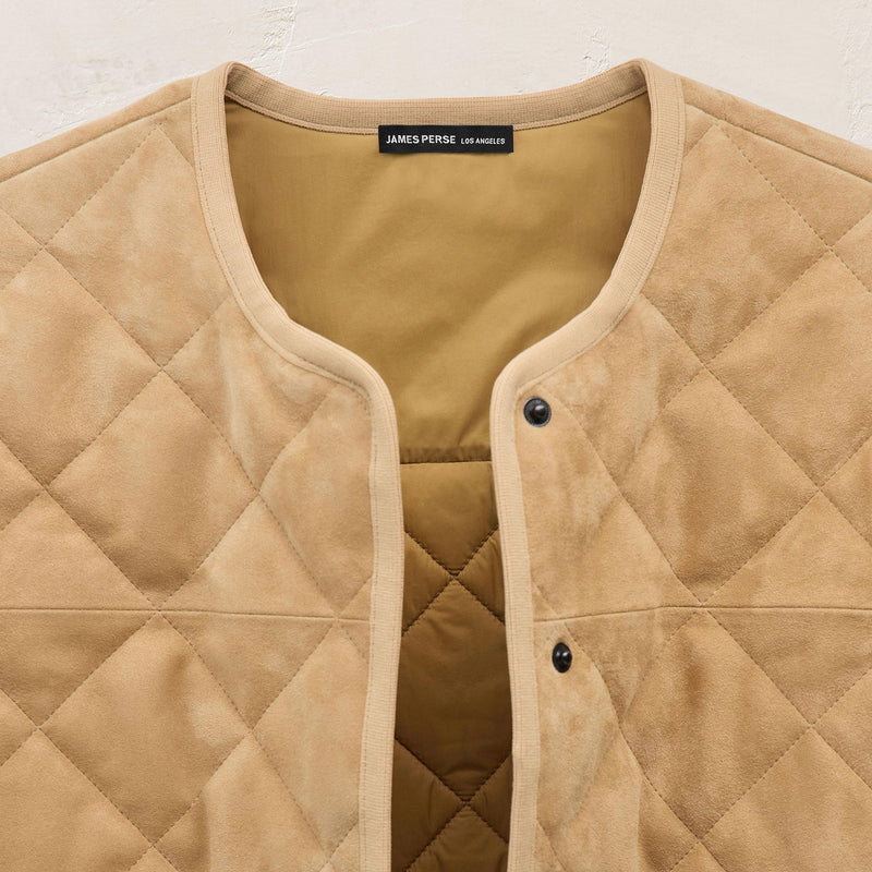 Suede Collarless Quilted Jacket in Sand | James Perse Los Angeles