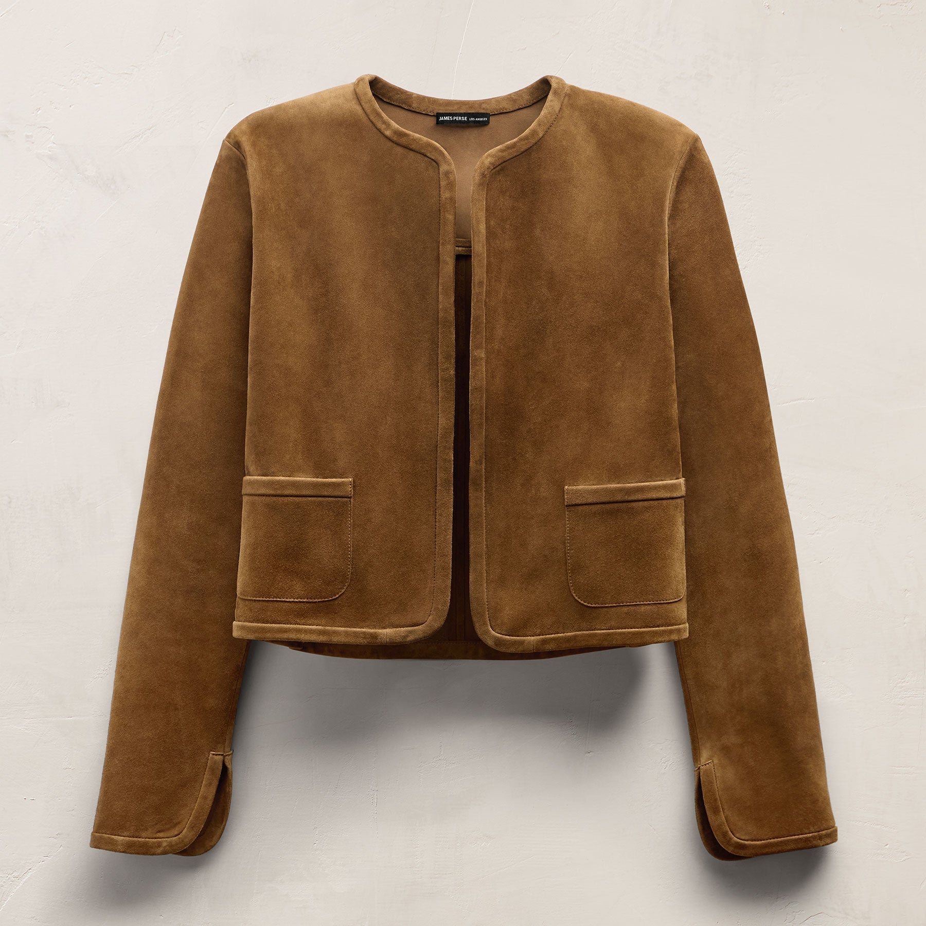 Suede Cropped Open Jacket in Tabacco | James Perse Los Angeles