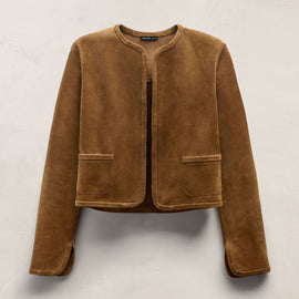 Suede Cropped Open Jacket in Tabacco | James Perse Los Angeles