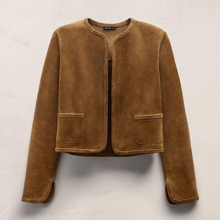 Suede Cropped Open Jacket in Tabacco | James Perse Los Angeles