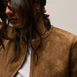 Suede Cropped Open Jacket in Tabacco | James Perse Los Angeles