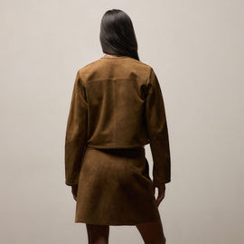 Suede Cropped Open Jacket in Tabacco | James Perse Los Angeles