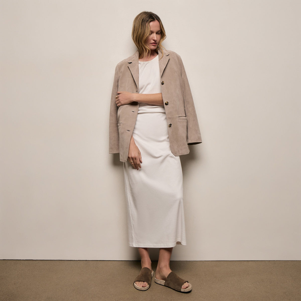 Relaxed Suede Blazer in Grout | James Perse Los Angeles