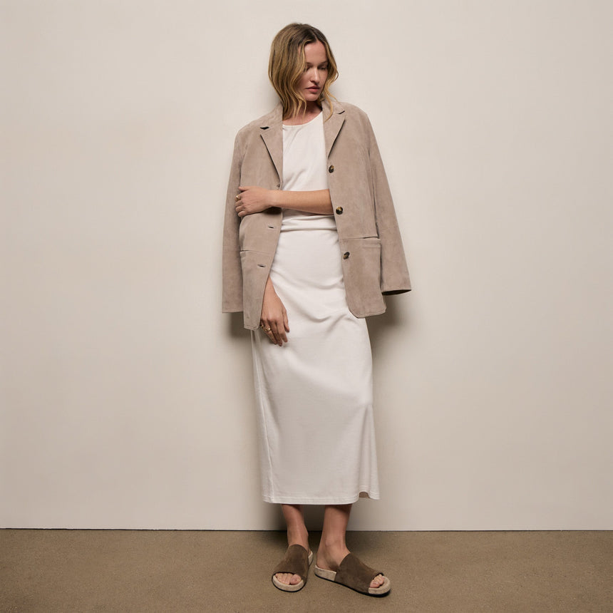 Relaxed Suede Blazer in Grout | James Perse Los Angeles