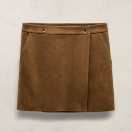 Wrap Front Suede Mini Skirt in Tabacco | James Perse Los Angeles