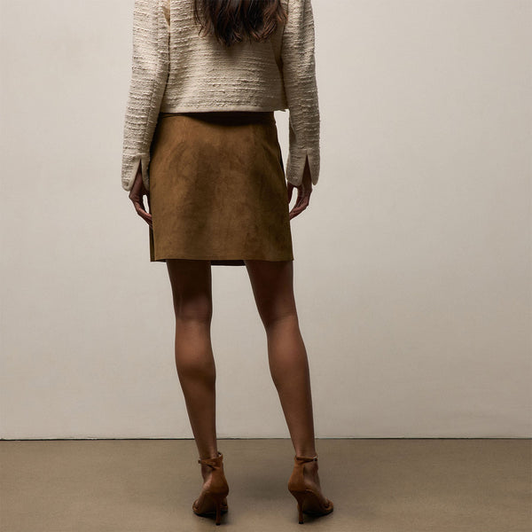 Wrap Front Suede Mini Skirt in Tabacco | James Perse Los Angeles