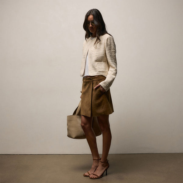Wrap Front Suede Mini Skirt in Tabacco | James Perse Los Angeles