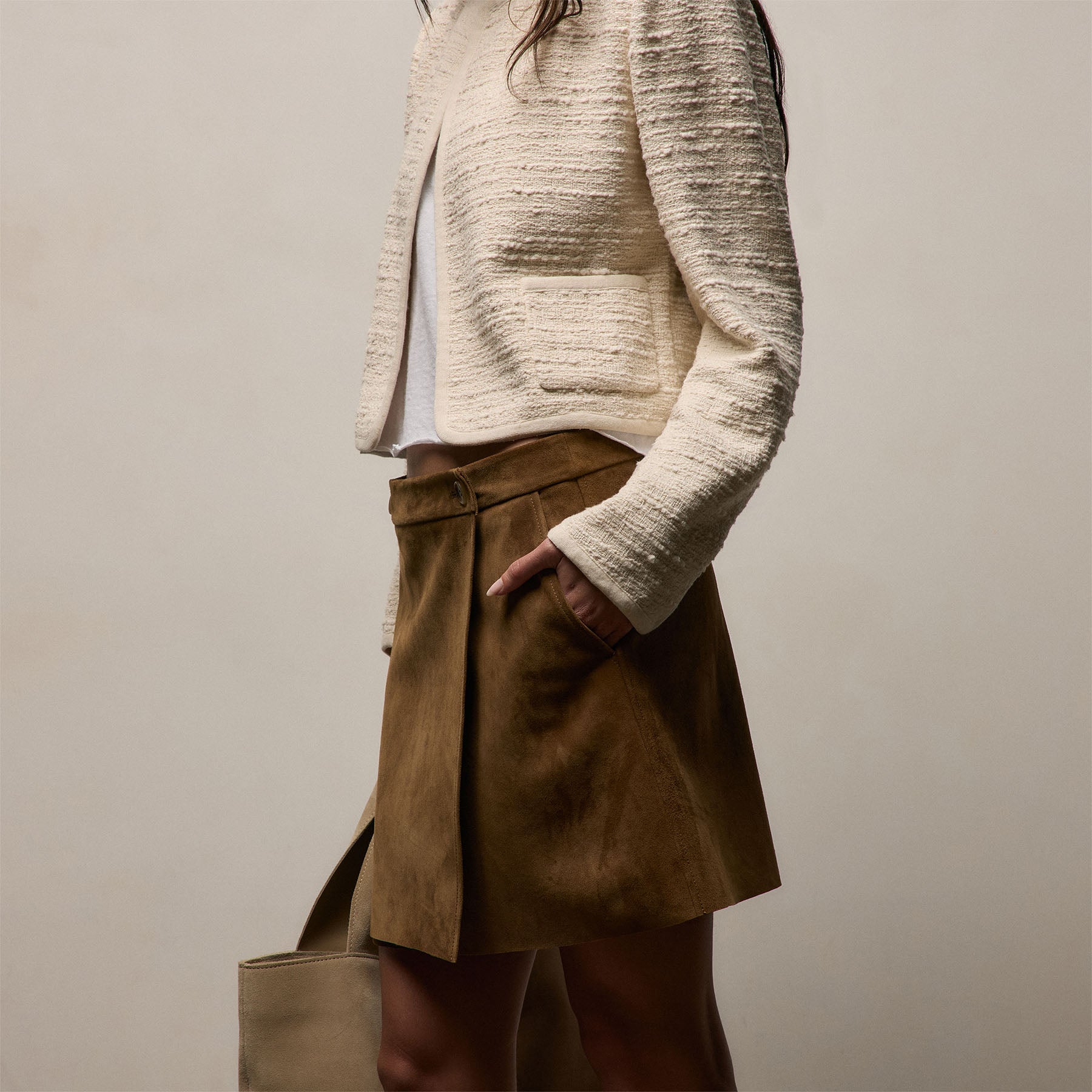 Wrap Front Suede Mini Skirt in Tabacco | James Perse Los Angeles