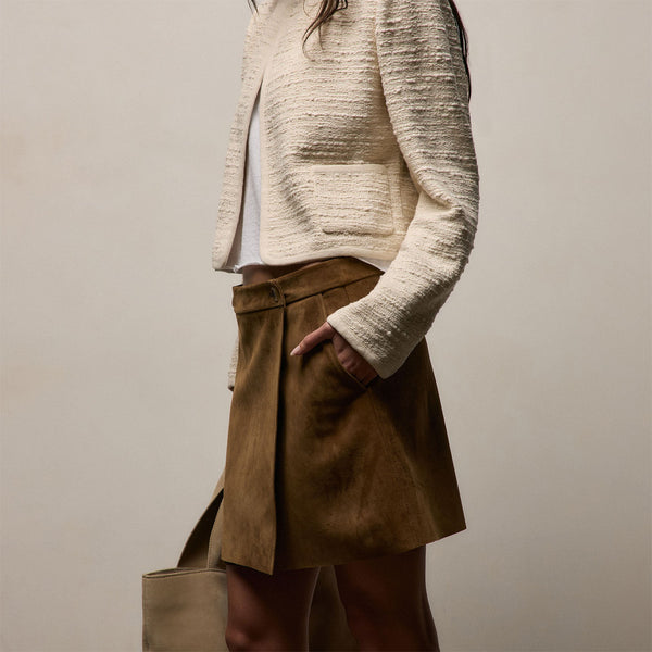 Wrap Front Suede Mini Skirt in Tabacco | James Perse Los Angeles