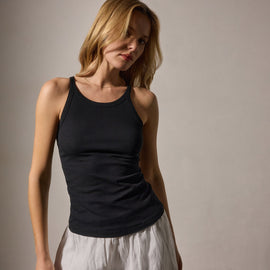 Ribbed High Neck Cami in Black | James Perse Los Angeles