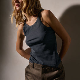 Ribbed High Neck Cami  in Blue Noir Pigment | James Perse Los Angeles