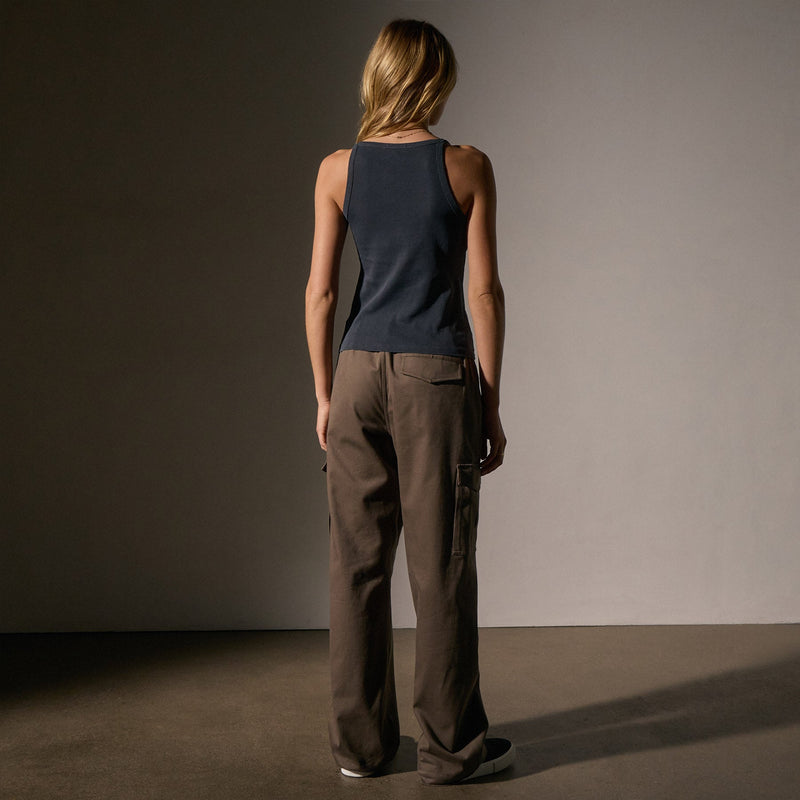 Ribbed High Neck Cami  in Blue Noir Pigment | James Perse Los Angeles