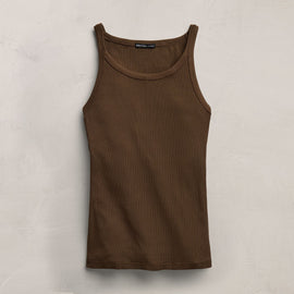 Ribbed High Neck Cami in Cocoa | James Perse Los Angeles