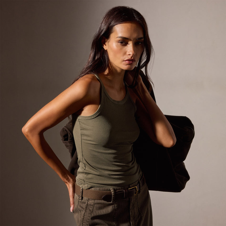 Ribbed High Neck Cami in Trooper Pigment | James Perse Los Angeles