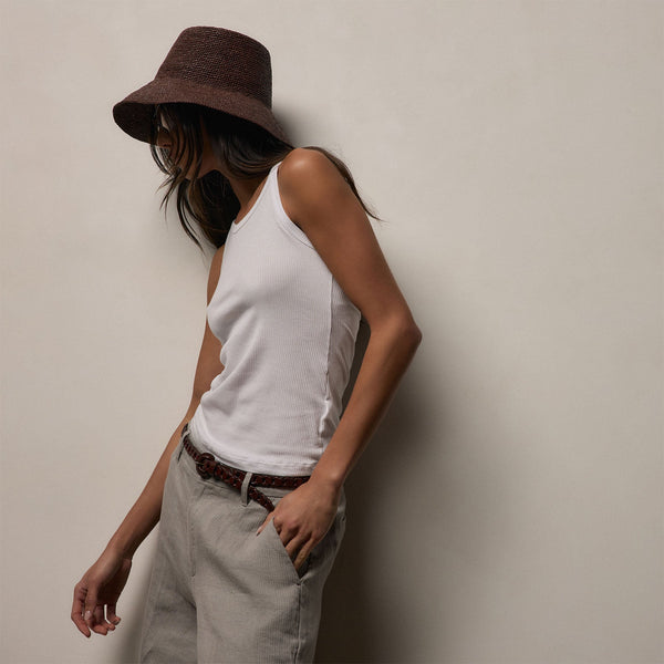 Ribbed High Neck Cami in White | James Perse Los Angeles