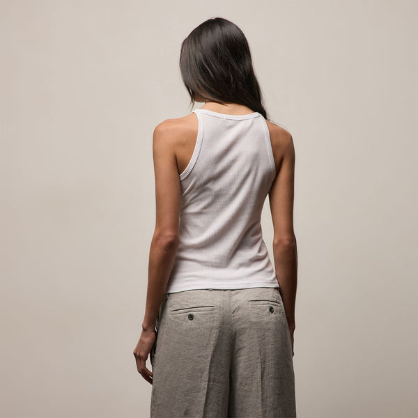 Ribbed High Neck Cami in White | James Perse Los Angeles