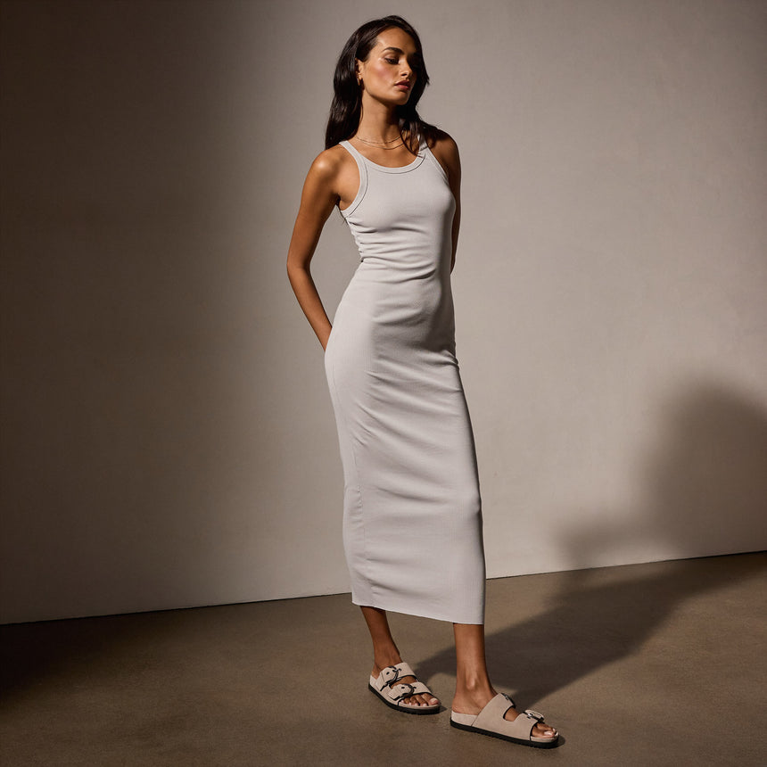 Ribbed Tank Dress in Salt Pigment | James Perse Los Angeles