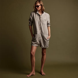 Nylon Linen Herringbone Boilersuit in Mineral Pigment | James Perse Los Angeles