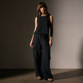 Cotton Linen Silk Shell Top in Black | James Perse Los Angeles